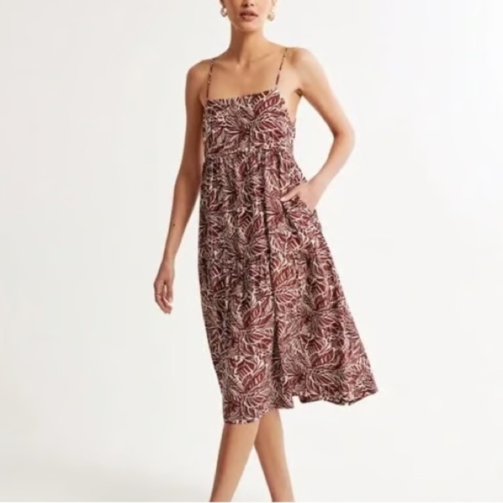 Abercrombie & Fitch Brown and White Printed Midi Dress